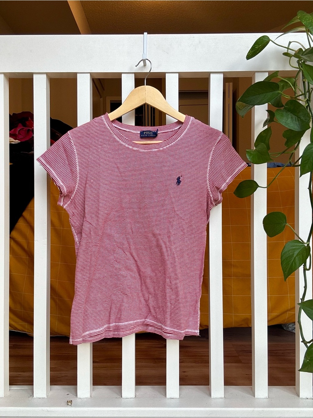 Polo by Ralph Lauren Pink and White Striped Crewneck Tee